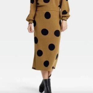 (M)- Who What Wear Women's Polka Dot Knit Skirt- Dark Brown